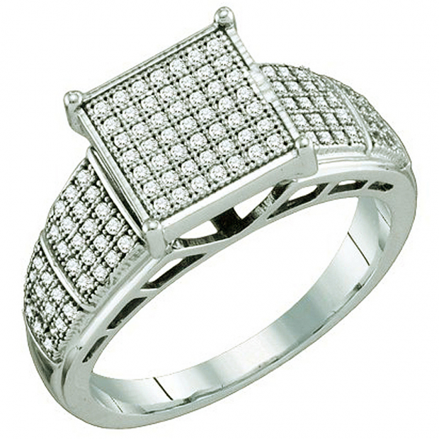 0.33 Carat (ctw) 10k White Gold Round White Diamond Ladies Micro Pave Bridal Engagement Ring