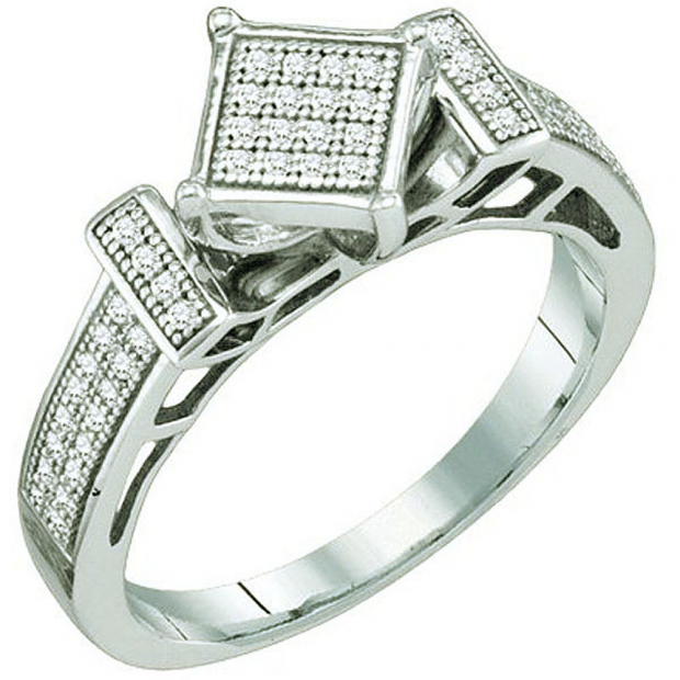 0.20 Carat (ctw) 10k White Gold Round White Diamond Ladies Micro Pave Bridal Engagement Ring