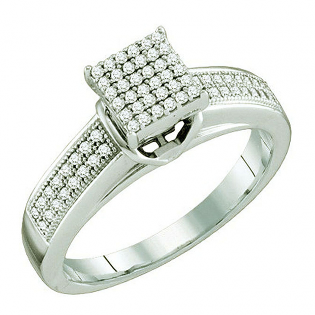0.25 Carat (ctw) 10k White Gold Round White Diamond Ladies Micro Pave Bridal Engagement Ring