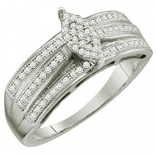 0.25 Carat (ctw) Sterling Silver White Diamond Ladies Micro Pave Engagement Ring