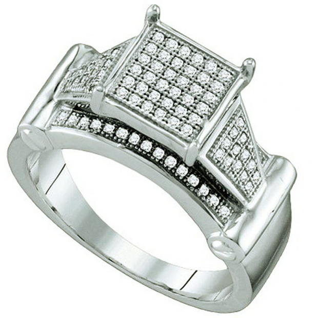 0.25 Carat (ctw) Sterling Silver White Diamond Ladies Micro Pave Bridal Engagement Ring
