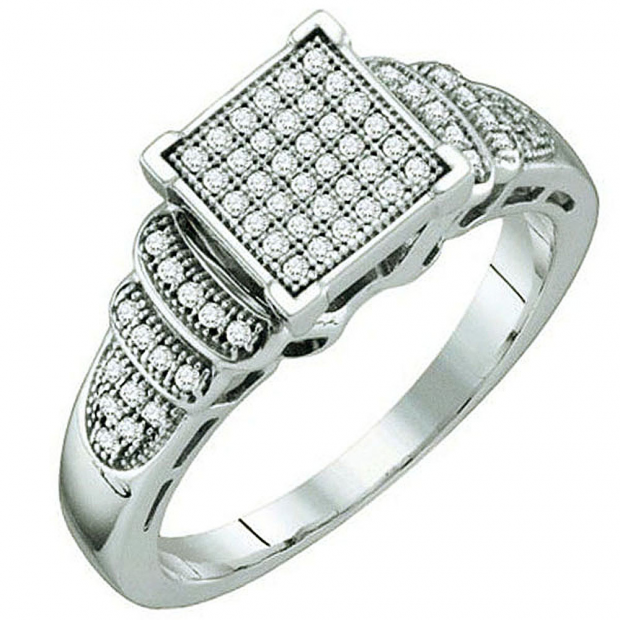 0.20 Carat (ctw) Sterling Silver Brilliant White Diamond Ladies Micro Pave Engagement Ring