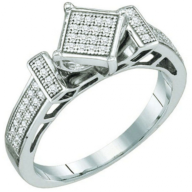 0.20 Carat (ctw) Sterling Silver White Diamond Ladies Micro Pave Engagement Ring