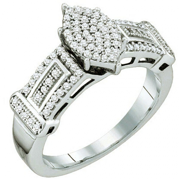 0.33 Carat (ctw) Sterling Silver White Diamond Ladies Micro Pave Engagement Ring
