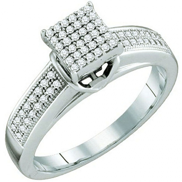 0.25 Carat (ctw) Sterling Silver White Diamond Ladies Micro Pave Engagement Ring