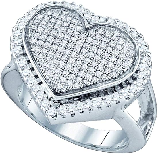 Sterling Silver Womens Round Diamond Heart Cluster Ring 3/4 ctw