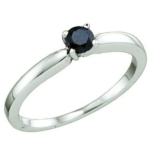 0.26 Carat (ctw) 10k White Gold Round Black Diamond Ladies Solitaire Engagement Ring