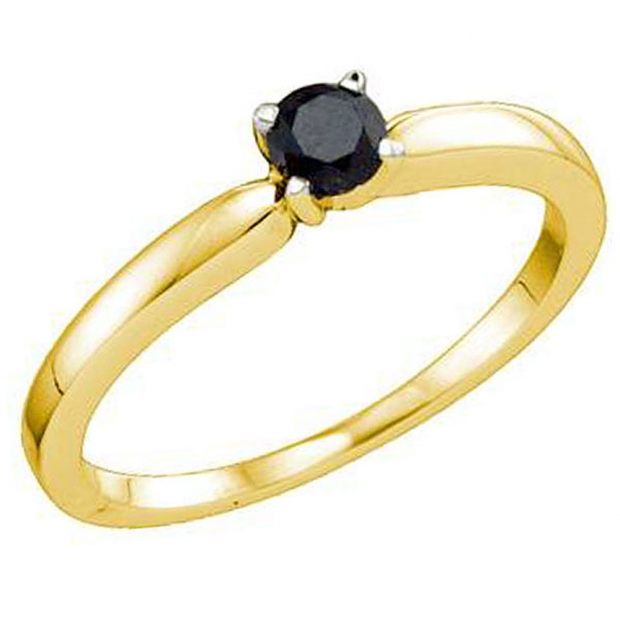 0.26 Carat (ctw) 10k Yellow Gold Round Black Diamond Ladies Solitaire Engagement Ring