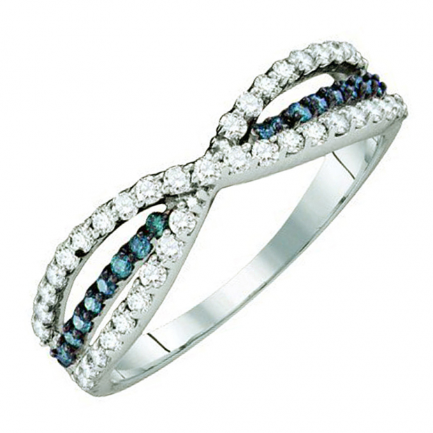 0.49 Carat (ctw) 14k White Gold Round Blue & White Diamond Ladies Right Hand Band