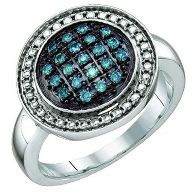 0.20 Carat (ctw) Sterling Silver Blue Diamond Ladies Cluster Ring