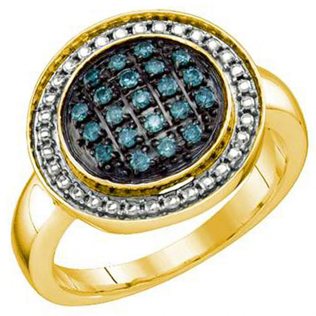 0.20 Carat (ctw) 18k Yellow Gold Plated Sterling Silver Blue Diamond Ladies Cluster Ring