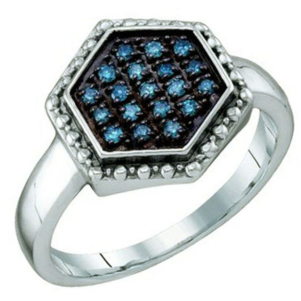 0.18 Carat (ctw) Sterling Silver Blue Diamond Ladies Cluster Ring