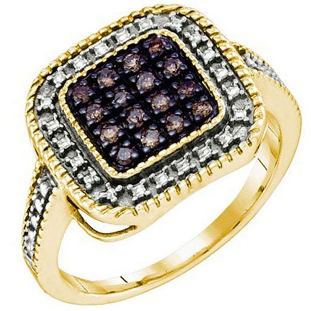 0.19 Carat (ctw) 18k Yellow Gold Plated Sterling Silver Round Diamond Ladies Micro Pave Ring