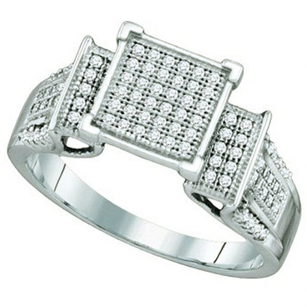 0.30 Carat (ctw) 10k White Gold Brilliant White Diamond Ladies Micro Pave Bridal Engagement Ring