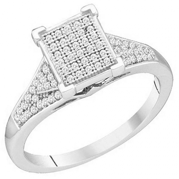 0.25 Carat (ctw) 10k White Gold Brilliant White Diamond Ladies Micro Pave Bridal Engagement Ring