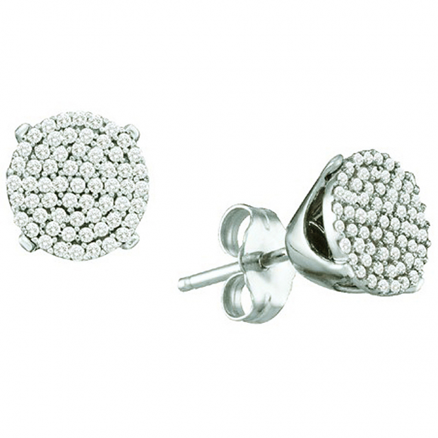 0.33 Carat (ctw) 10k White Gold Brilliant White Diamond Ladies Micro Pave Cluster Earrings