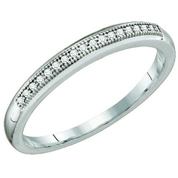 0.05 Carat (ctw) 10k White Gold Genuine Diamond Ladies Micro Pave Wedding Band