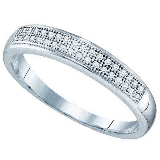 0.10 Carat (ctw) 10k White Gold Brilliant White Diamond Ladies Micro Pave Wedding Band