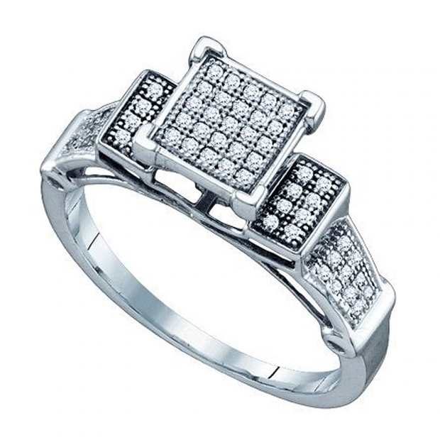 0.20 Carat (ctw) 10k White Gold Brilliant White Diamond Ladies Micro Pave Bridal Engagement Ring