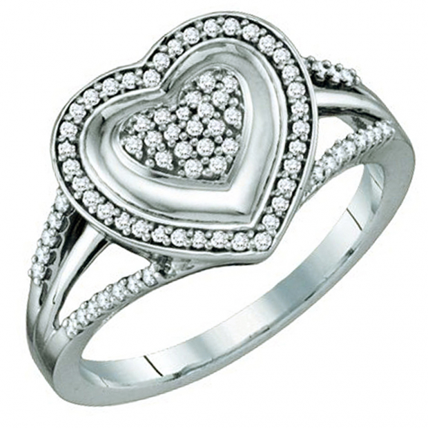 0.25 Carat (ctw) 10k White Gold Round White Diamond Ladies Promise Heart Engagement Ring