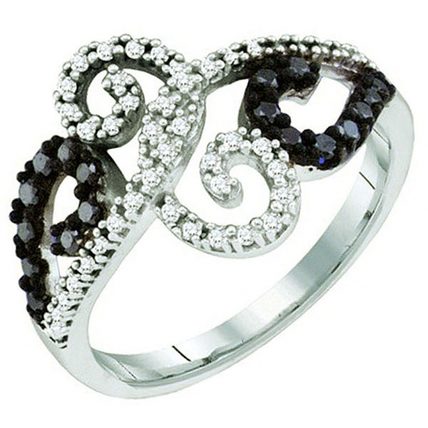 0.33 Carat (ctw) 10k White Gold Round Black & White Diamond Ladies Cocktail Right Hand Ring
