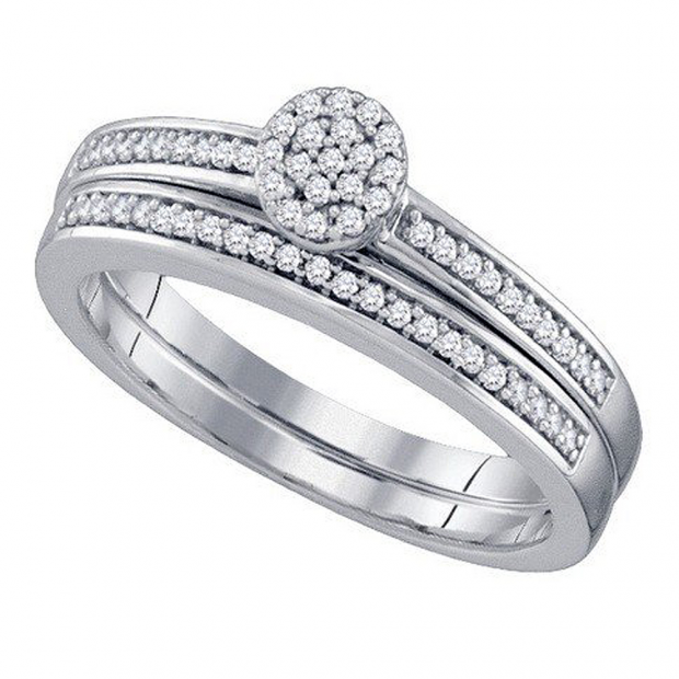 0.20 Carat (ctw) 10k White Gold Round White Diamond Ladies Bridal Engagement Ring Matching Band Set