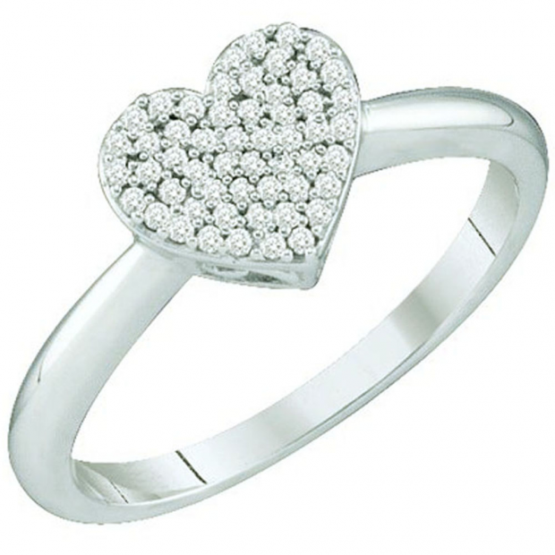 0.15 Carat (ctw) 10k White Gold Round Diamond Ladies Micro Pave Promise Heart Engagement Ring