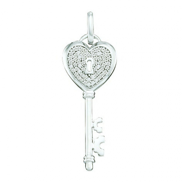 0.18 Carat (ctw) 10k White Gold Round Diamond Ladies Heart Key Pendant