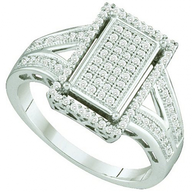 0.33 Carat (ctw) 10k White Gold Brilliant White Diamond Ladies Micro Pave Bridal Engagement Ring