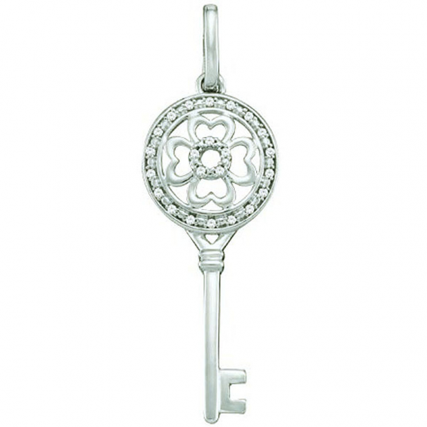 0.05 Carat (ctw) 10k White Gold Brilliant Round White Diamond Ladies Key Pendant