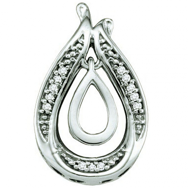 0.04 Carat (ctw) 10k White Gold Brilliant White Diamond Ladies Teardrop Style Pendant