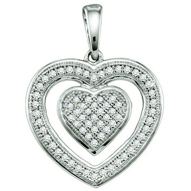0.20 Carat (ctw) 10k White Gold Round Diamond Ladies Heart Pendant