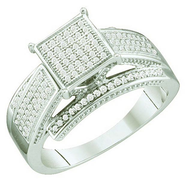 0.33 Carat (ctw) 10k White Gold Round White Diamond Ladies Micro Pave Bridal Engagement Ring