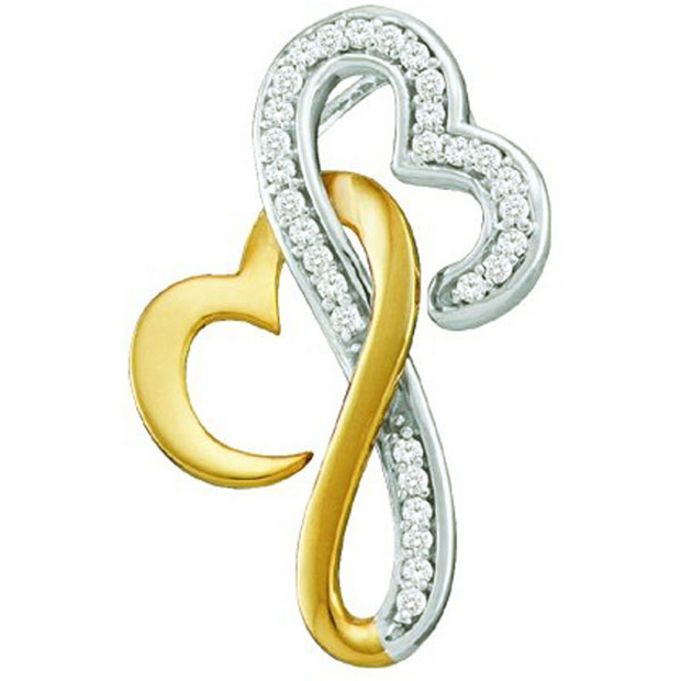 0.10 Carat (ctw) 10k White Gold Brilliant White Diamond Ladies Double Heart Pendant