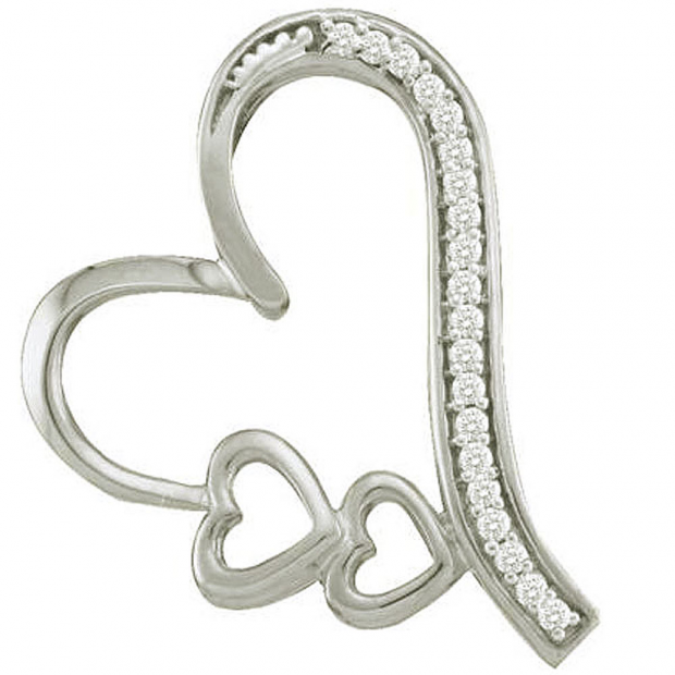0.07 Carat (ctw) 10k White Gold Brilliant White Diamond Ladies Three Hearts Pendant