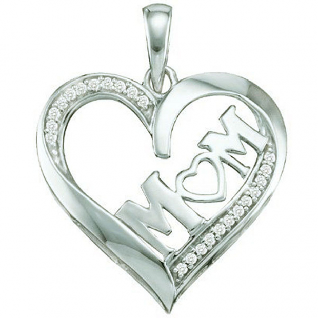 0.08 Carat (ctw) 10k White Gold White Diamond Ladies Moms Gift Heart Pendant