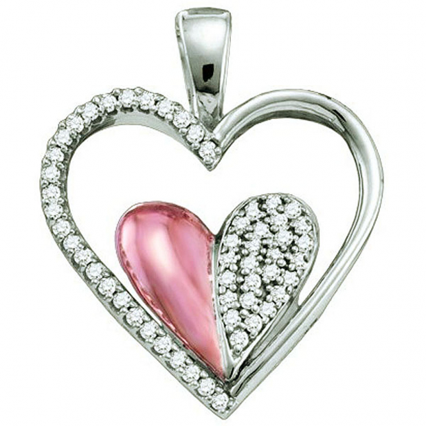 0.20 Carat (ctw) 10k White Gold Brilliant White Diamond Ladies Heart Pendant
