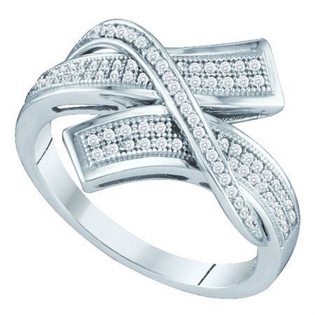 0.25 Carat (ctw) 10k White Gold Brilliant White Diamond Ladies Micro Pave Right Hand Band