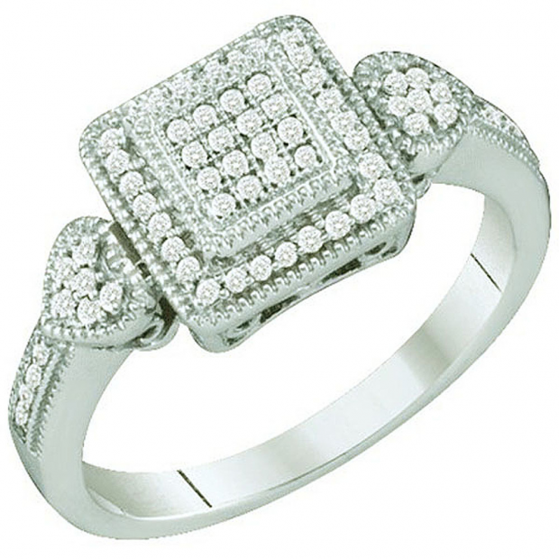 0.20 Carat (ctw) 10k White Gold Round White Diamond Ladies Micro Pave Bridal Engagement Ring
