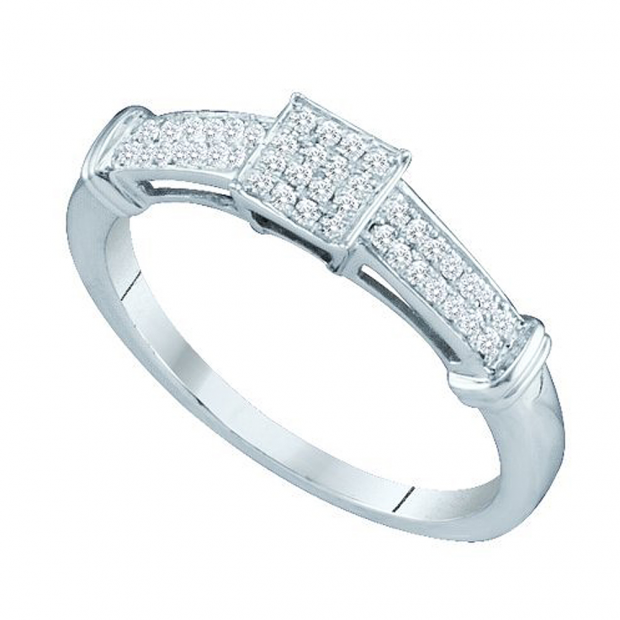 0.15 Carat (ctw) 10k White Gold Round Diamond Ladies Past Present Future Ring