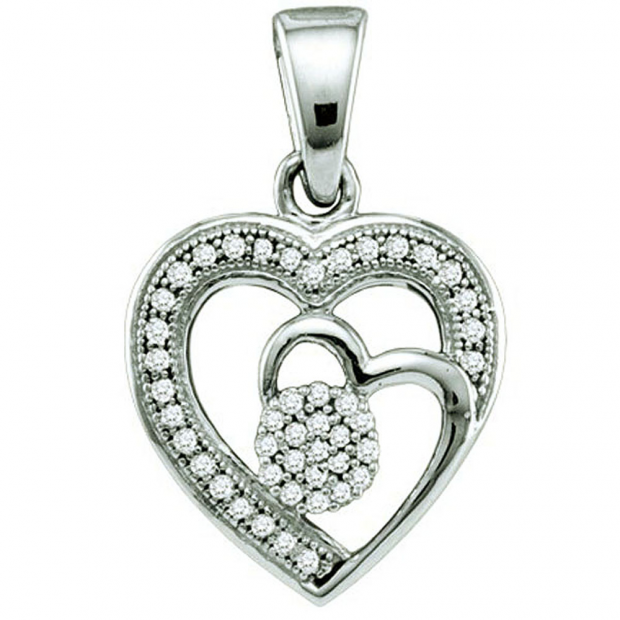 0.15 Carat (ctw) 10k White Gold Brilliant White Diamond Ladies Heart Pendant