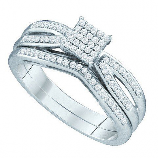 0.25 Carat (ctw) 10k White Gold Round White Diamond Ladies Micro Pave Bridal Engagement Ring Set
