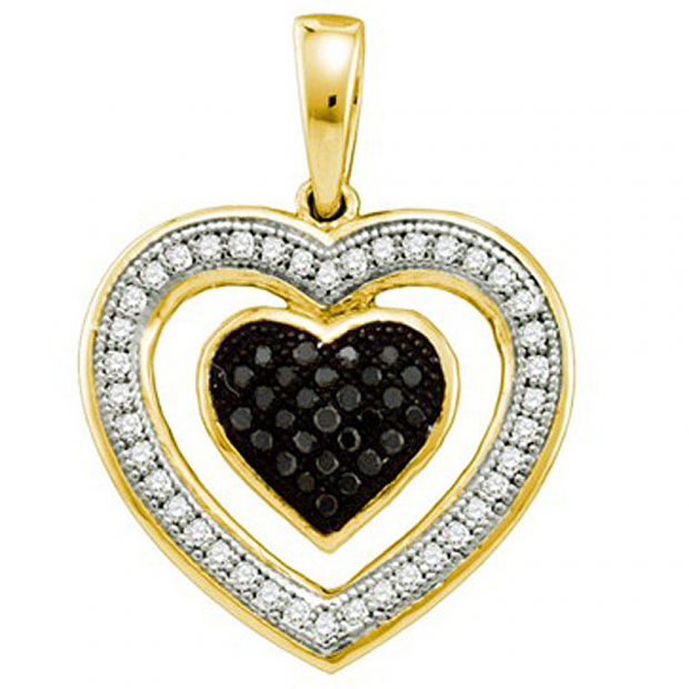 0.20 Carat (ctw) 10k Yellow Gold Black & White Diamond Ladies Heart Pendant