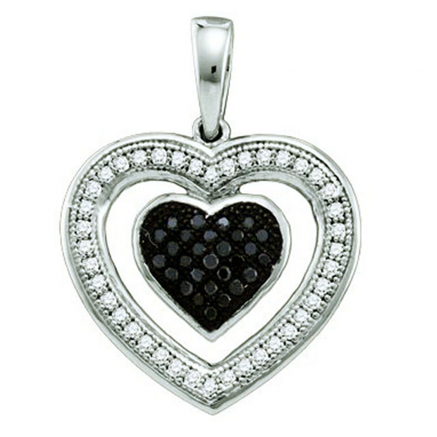 0.20 Carat (ctw) 10k White Gold Black & White Diamond Ladies Heart Pendant
