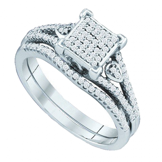 0.33 Carat (ctw) 10k White Gold Round White Diamond Ladies Micro Pave Bridal Engagement Ring Set