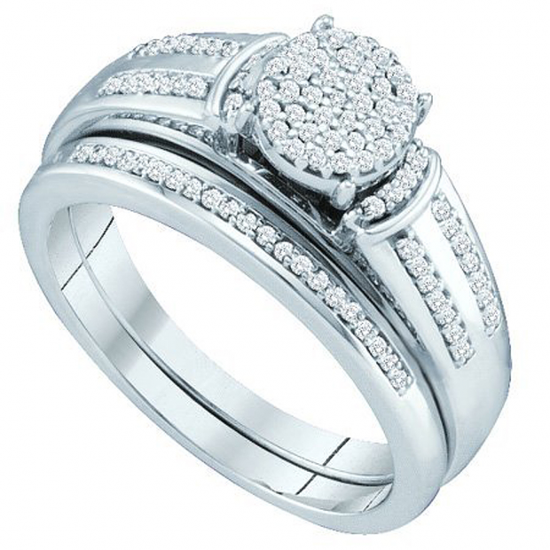 0.25 Carat (ctw) 10k White Gold Brilliant White Diamond Ladies Micro Pave Engagement Ring Bridal Set