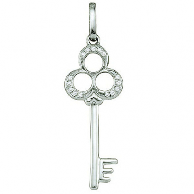 0.05 Carat (ctw) 10k White Gold Brilliant White Diamond Ladies Micro Pave Key Pendant