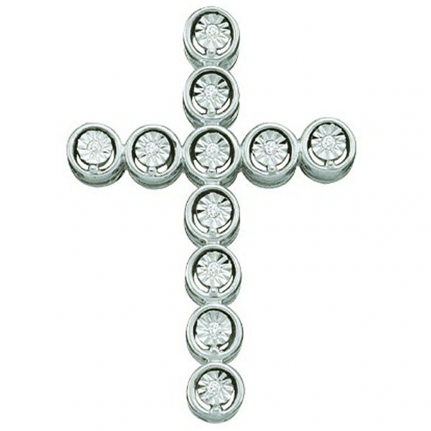 0.04 Carat (ctw) 10k White Gold Round White Diamond Ladies Cross Pendant