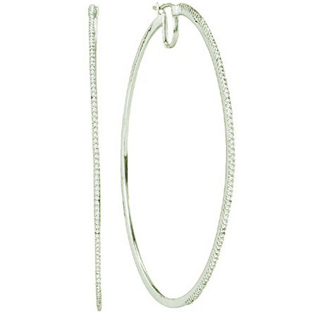 0.50 Carat (ctw) 10k White Gold Round White Diamond Ladies Micro Pave Fashion Hoop Earrings