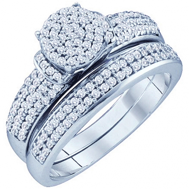 0.50 Carat (ctw) 10k White Gold Brilliant White Diamond Ladies Micro Pave Engagement Ring Bridal Set